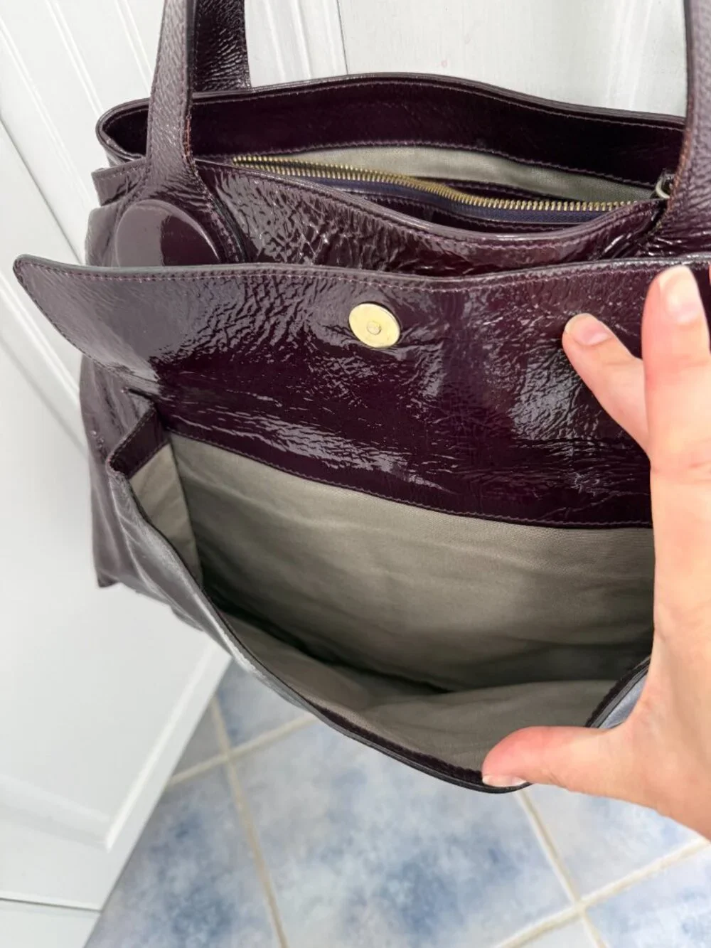 Goldenbleu Italian Plum Patent Leather Bag